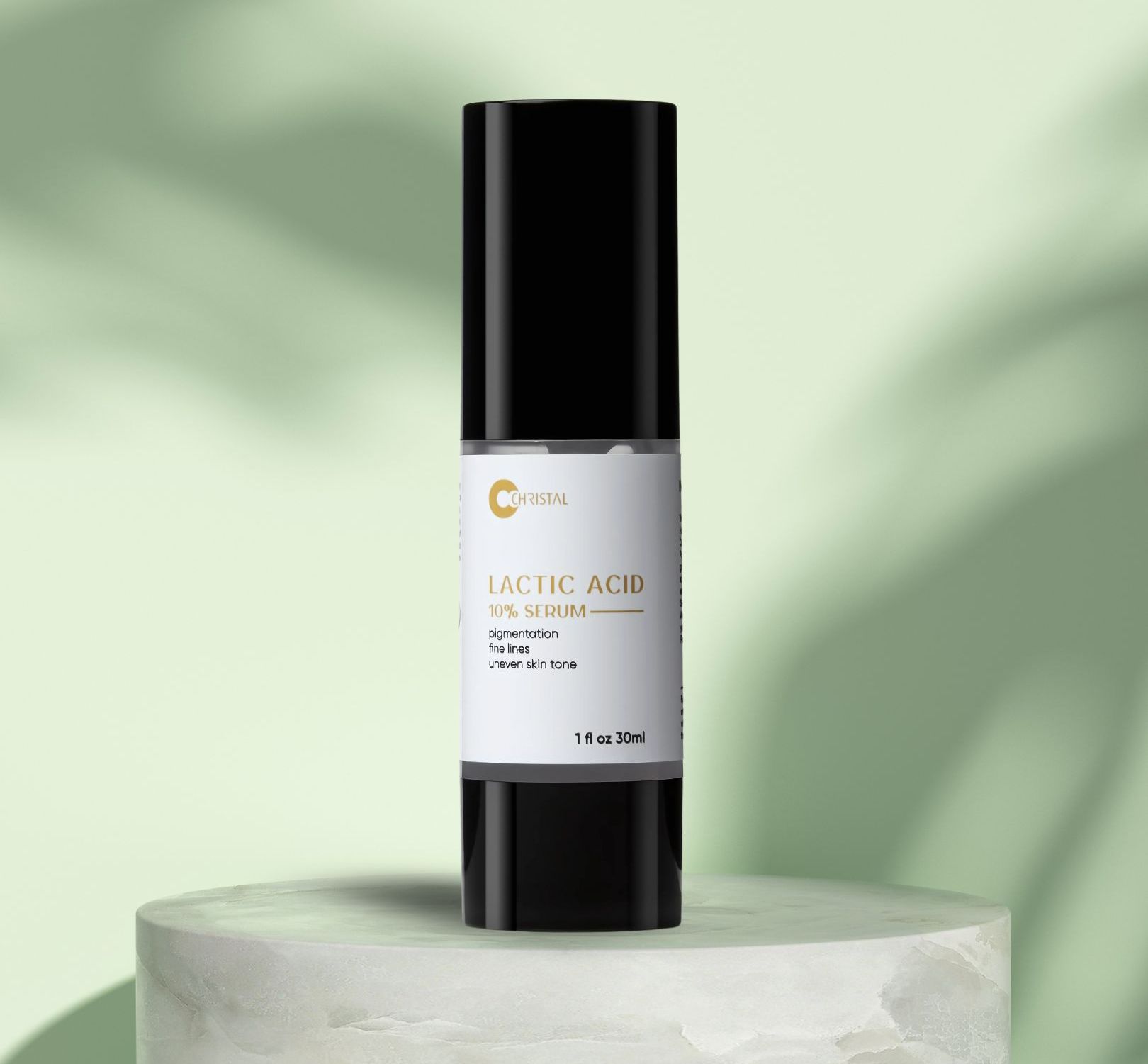Illustration of a lactic acid serum bottle with a glowing design, symbolizing gentle exfoliation and hydration for radiant skin
