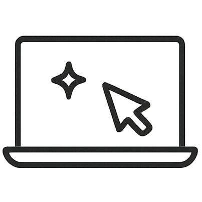 A laptop screen with a sparkle and arrow cursor, representing digital wellness or online services.